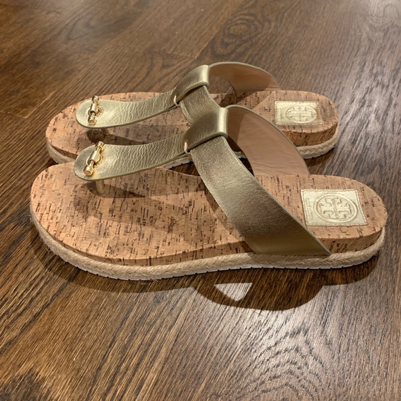 Tory Burch Shoes - Tory Burch Gold corkbed Sandals